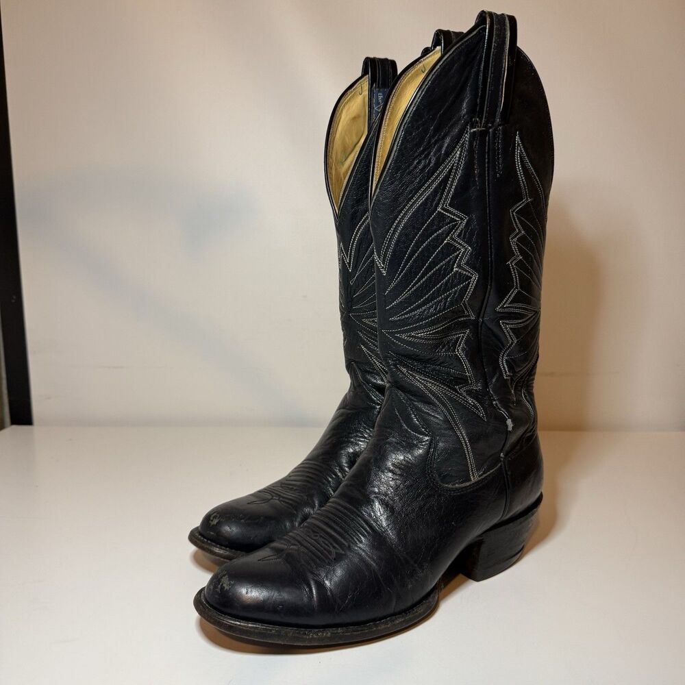 Vintage Men's The Sanders Cowboy Boots Size 10 C Black Bullhide Buckaroos